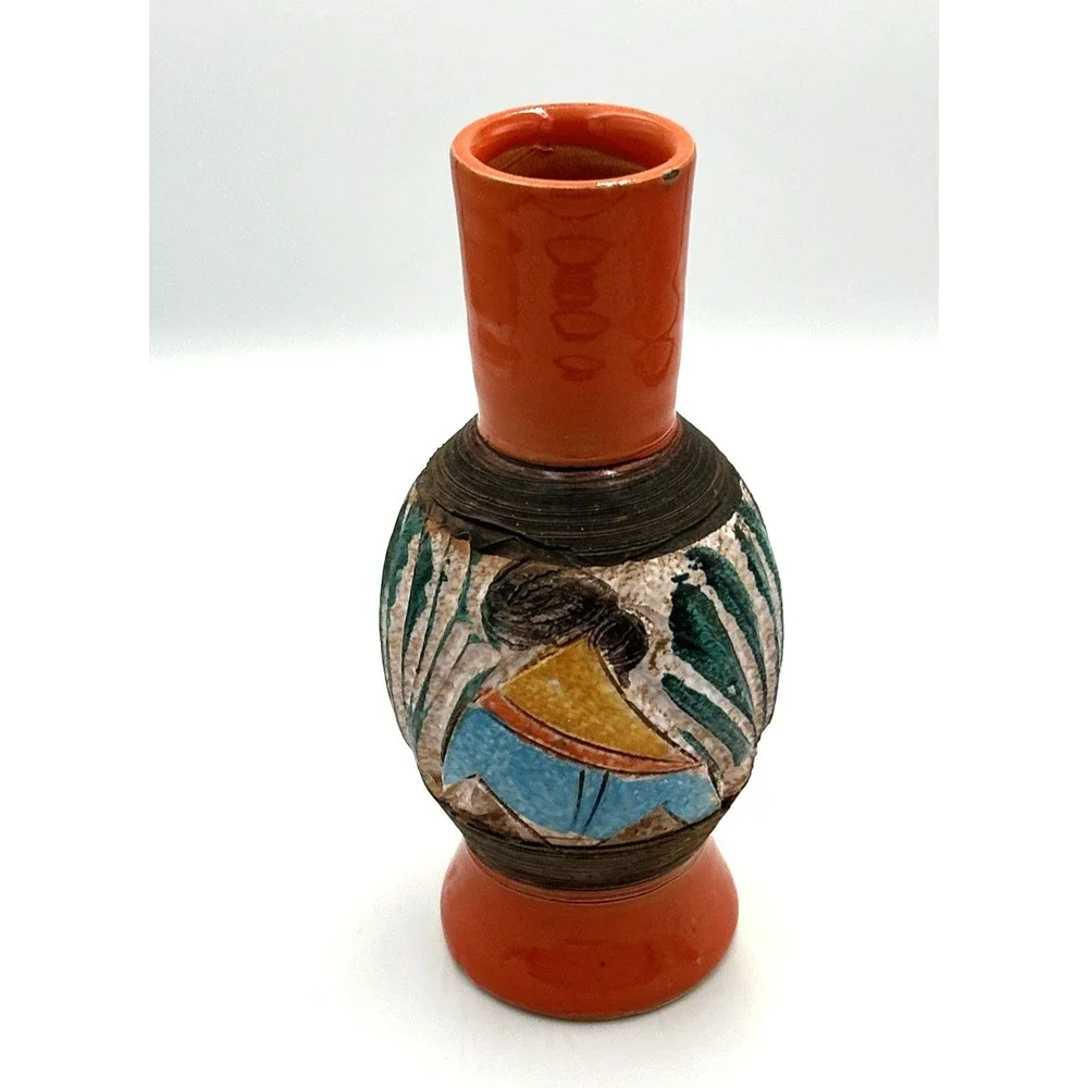 Vtg Fratelli Fanciullacci  Italian Pottery Vase Sgraffito Textured Stylized MCM